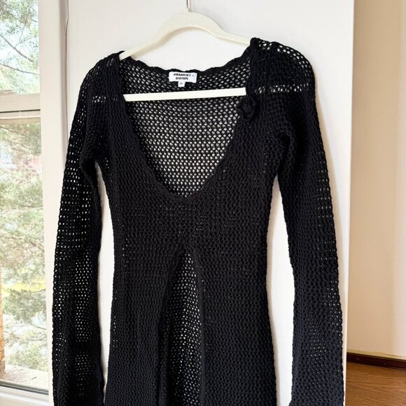 Frankies Bikinis Collette Crochet Tunic Dress Cover Up Linen Cotton Knit Black - Picture 6 of 12